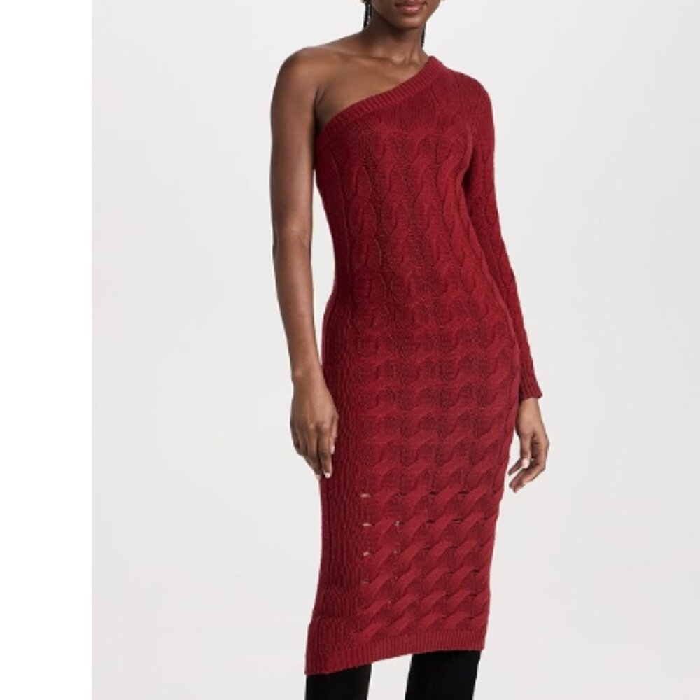 Naadam Wool Cashmere Statement Asymmetrical Cable Sweater Dress